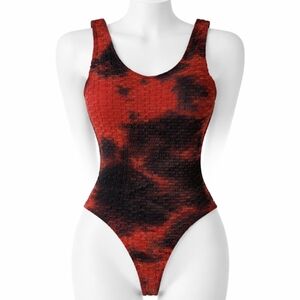 NWT BUZZ Red & Black Tie-Dye Textured Bodysuit | Size S